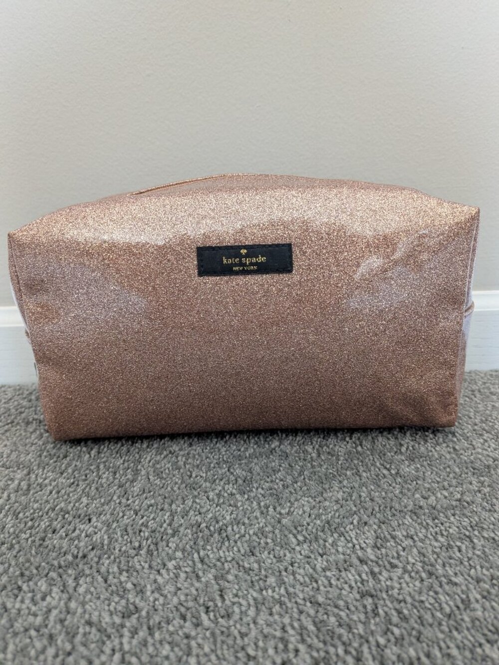 Kate Spade Terrace Street Large Davie Cosmetic Bag Rose Gold Glitter